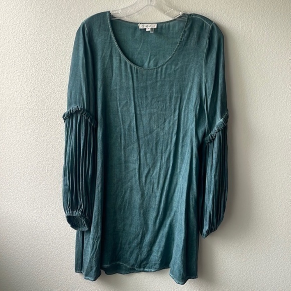 On the Road top balletcore softgirl size Small teal blue green blouse Rayon